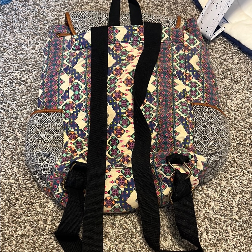 Mossimo Black Cream Geometric Aztec Canvas Backpack - Picture 7 of 7